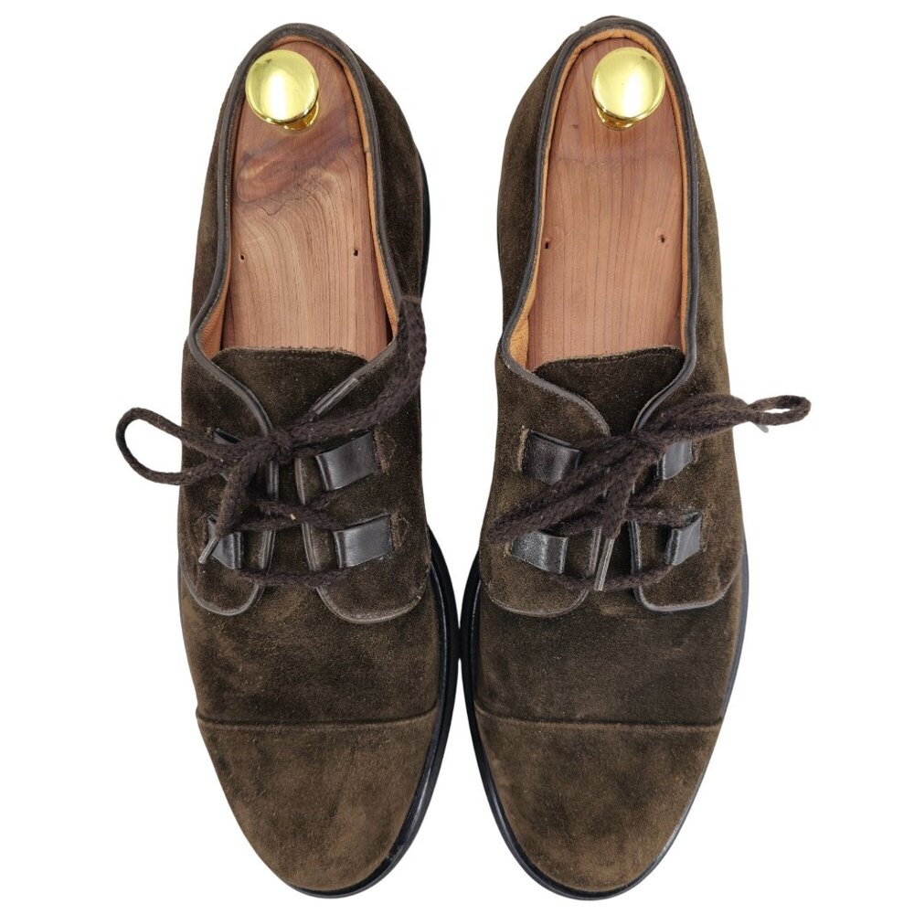 Vintage Bally Switzerland Brown Suede Dress Shoes Mens 10.5 Cap-toe Derby Oxford - Picture 9 of 9